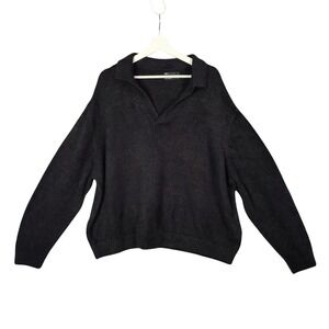 ASOS Fuzzy Sweater‎ Knit Collared V Neck Relaxed Fit Black Comfort Womens 2XL